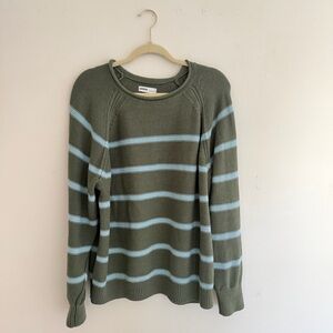 Sonoma Olive Green and Light Blue Striped Womens Sweater